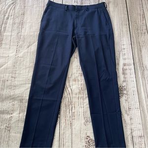 Men’s navy blue dress pants.